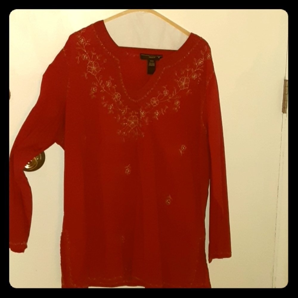 Venizia Indian-style RED tunic w/ gold embroidery